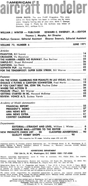 Table of Contents for June 1971 American Aircraft Modeler - Airplanes and Rockets