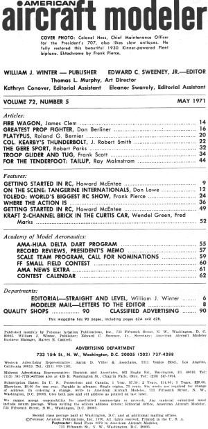 Table of Contents for May 1971 American Aircraft Modeler - Airplanes and Rockets