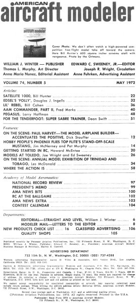Table of Contents forMay 1972 American Aircraft Modeler - Airplanes and Rockets