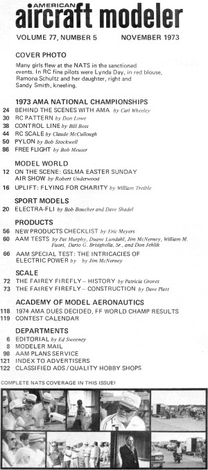Table of Contents for November 1973 American Aircraft Modeler - Airplanes and Rockets