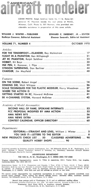 Table of Contents for October 1970 American Aircraft Modeler - Airplanes and Rockets