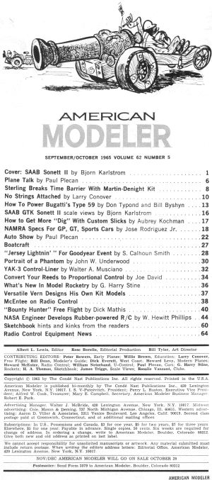 September/October 1965 American Modeler Table of Contents - Airplanes and Rockets