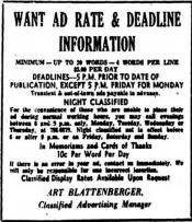 Art Blattenberger, Classified Ad Manager, Evening Capital Newspaper, November 21, 1969 - Airplanes and Rockets