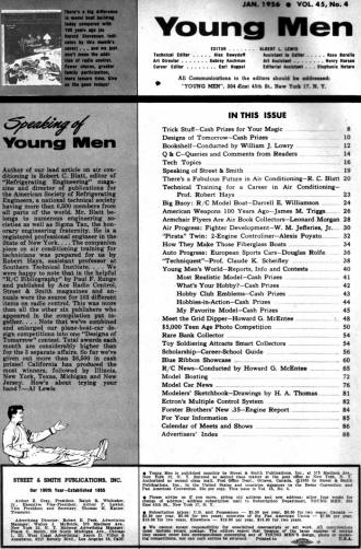 Table of Contents for January 1956 Young Men - Airplanes and Rockets
