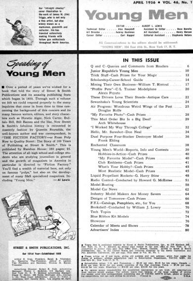Table of Contents for April 1956 Young Men - Airplanes and Rockets