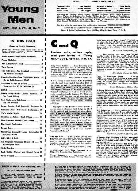 Table of Contents for November 1956 Young Men - Airplanes and Rockets