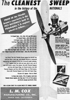 Cox Thimble Drome Ad, November 1953 Air Trails - Airplanes and Rockets
