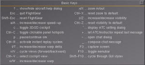 Basic Keys Help Screen, FlightGear - Airplanes and Rockets