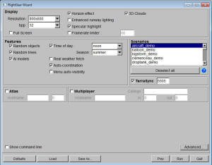 FlightGear Configuration Screen - Airplanes and Rockets