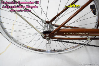 Columbia Commuter III (rear wheel and gear hub) 3-Speed Girl's Bicycle Restoration - Airplanes and Rockets
