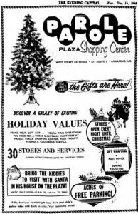 Parole Plaza Advertisement in Evening Capital newspaper - December 16, 1968