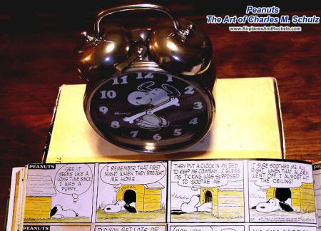 Snoopy Wind-Up Alarm Clock with Comic Strip - Airplanes and Rockets
