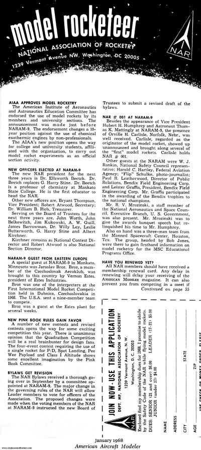Model Rocketeer, National Association of Rocketry, January 1968 American Aircraft Modeler - Airplanes and Rockets