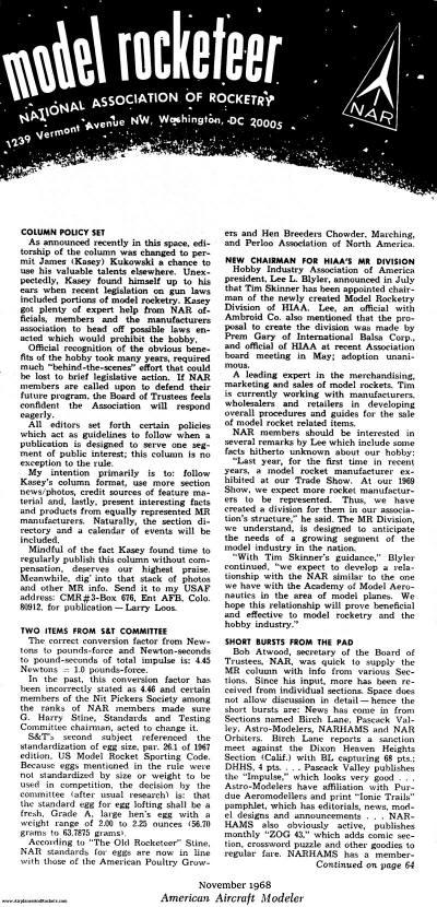 Model Rocketeer, National Association of Rocketry, November 1968 American Aircraft Modeler - Airplanes and Rockets