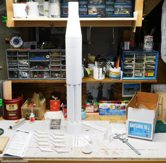 Saturn 1B build in progress - sandable primer sprayed on components (June 2019) - Airplanes and Rockets