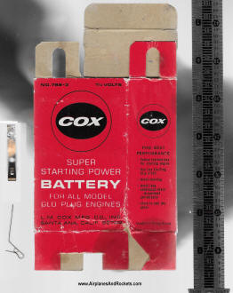 Cox Model 789-3, 1½-Volt Starting Battery Box, Flattened (side 2) - Airplanes and Rockets