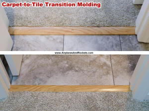 Carpet-to-tile transition molding installed in bathroom doorways - Airplanes and Rockets