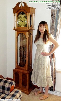 Supermodel Melanie with my Lorraine Grandmother Clock built from Clockit plans, August 2013 - Airplanes and Rockets