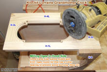 5/32" ogee milled into Hood side openings, Lorraine Grandmother Clock - Airplanes and Rockets