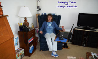 Swinging table top for notebook computer in open position - RF Cafe