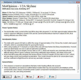MotOpinion screen for e-Skylane predicted performance - Airplanes and Rockets