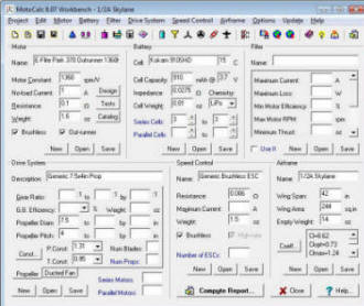 MotoCalc input screen for e-Skylane - Airplanes and Rockets