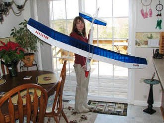 Supermodel Melanie holding the 2-Meter Spirit glider with modified empennage 2008 - Airplanes and Rockets
