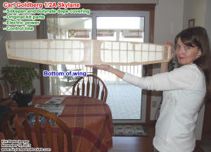 Supermodel Melanie holding Carl Goldberg 1/2A Skylane Wing - Airplanes and Rockets