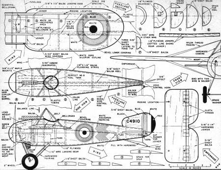 World War I Bristol M.1C Control Line Scale Plans, American Modeler, August 1957 - Airplanes and Rockets