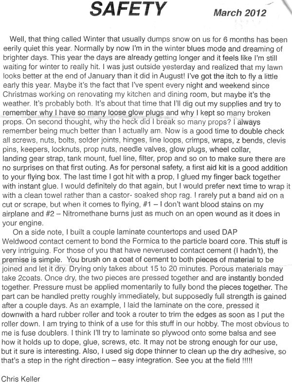 March 2012 Bean Hill Flyers Newsletter (page 4) - Airplanes and Rockets
