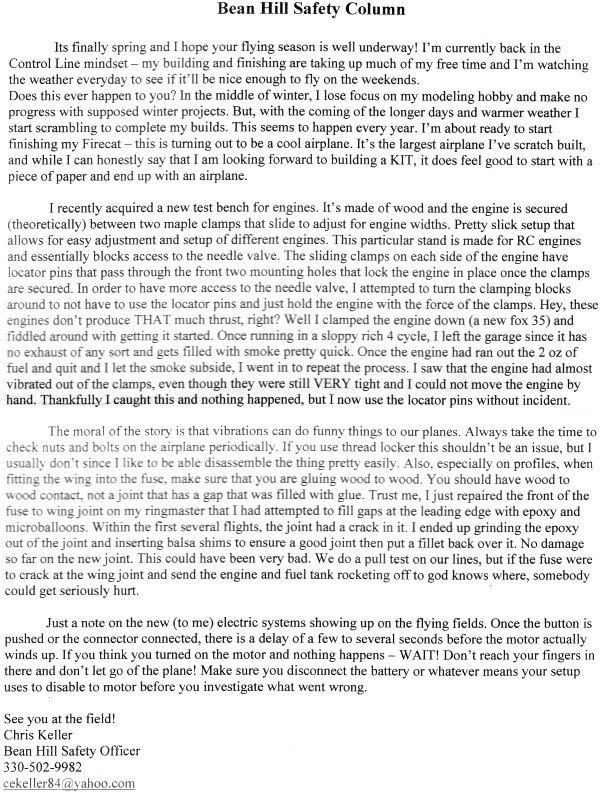 May 2011 Bean Hill Flyers Newsletter (page 3) - Airplanes and Rockets