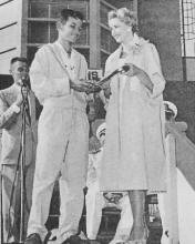 David Arne awarded Junior National Champion plaque by Hillevi Rombin, Miss Universe of 1955 - Airplanes and Rockets