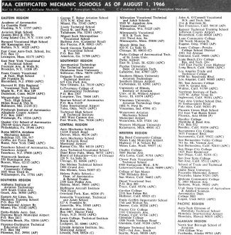 FAA certified mechanic schools as of August 1, 1966 - Airplanes and Rockets