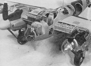 Mosquito VI was equipped with two 1460-hp Rolls-Royce Merlin 12-cylinder liquid-cooled engines and armed with four 20-mm Hispano cannons under the floor and four .303-in. Browning machine guns in the nose, Imperial Air Museum, September AAM - Airplanes and Rockets