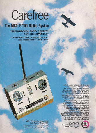 Model Rectifier Corporation (MRC) advertisement in 1971 American Aircraft Modeler magazine - Airplanes and Rockets