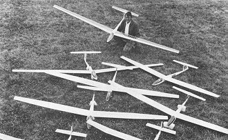 Soarcraft's Hugh Stock with just a few of the scale models - Airplanes and Rockets