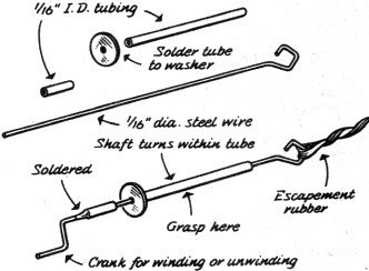 Simple gadget is handy for winding or unwinding escapement rubber motors - Airplanes and Rockets