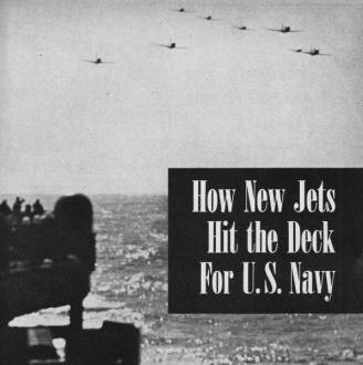 Eight Furies salute the aircraft carrier Boxer during the U. S. Navy's jet-launching operation - Airplanes and Rockets