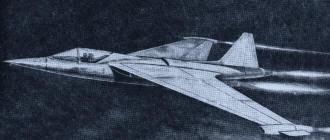 Artist's conception points up the tigerish grace of the ultrasonic glass aircraft of the future - Airplanes and Rockets