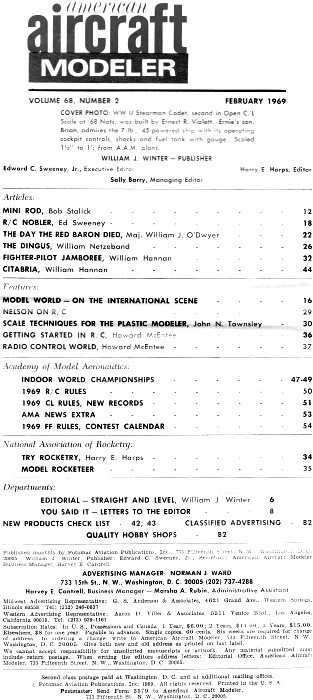 Table of Contents for February 1969 American Aircraft Modeler - Airplanes and Rockets