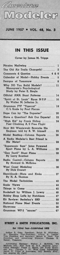 Table of Contents for June 1957 American Modeler - Airplanes and Rockets