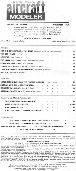 Table of Contents for November 1969 American Aircraft Modeler - Airplanes and Rockets