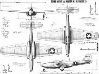 America's First Jet Fighter (4-view), February 1956 Young Men - Airplanes and Rockets