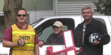 St. Jude Children's Hospital Cross-Country Charity Flight Members (T to R) Rory Rubel, Mike Bloom, Kim Stricker (builder/pilot) after Successful Completion - Airplanes and Rockets