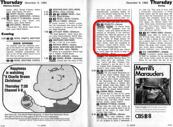 "A Charlie Brown Christmas" first airing Thursday, December 9, 1965 - Airplanes and Rockets