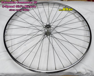 Columbia Commuter III (cleaned-up front wheel) 3-Speed Girl's Bicycle Restoration - Airplanes and Rockets