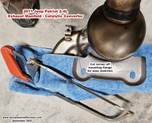 2011 Jeep Patriot 2.4L Exhaust Manifold Replacement (corner cut from exhaust manifold mounting bracket to enable it to be easily inserted) - Airpanes and Rockets