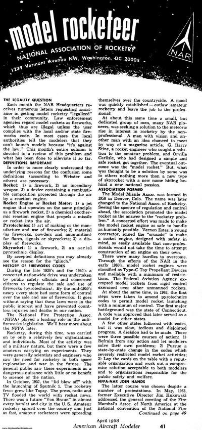 Model Rocketeer, National Association of Rocketry, April 1968 American Aircraft Modeler - Airplanes and Rockets