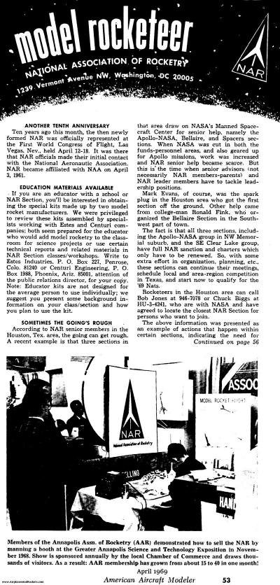 Model Rocketeer, National Association of Rocketry, April 1969 American Aircraft Modeler - Airplanes and Rockets