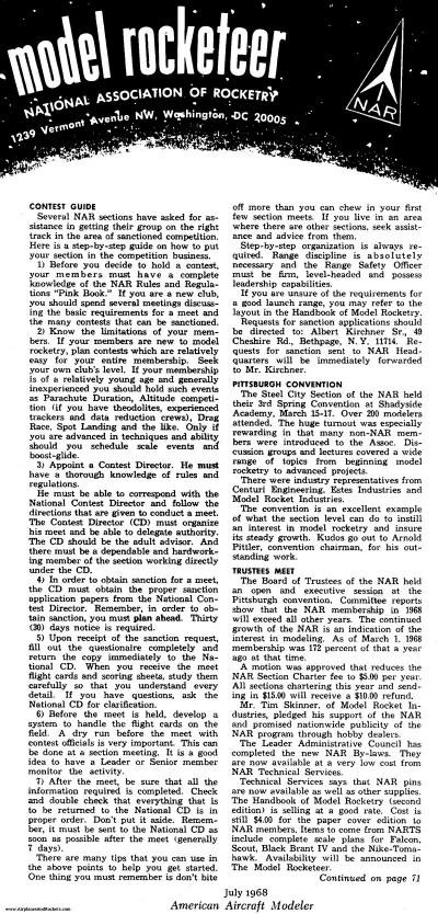 Model Rocketeer, National Association of Rocketry, July 1968 American Aircraft Modeler - Airplanes and Rockets